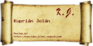 Kuprián Jolán névjegykártya